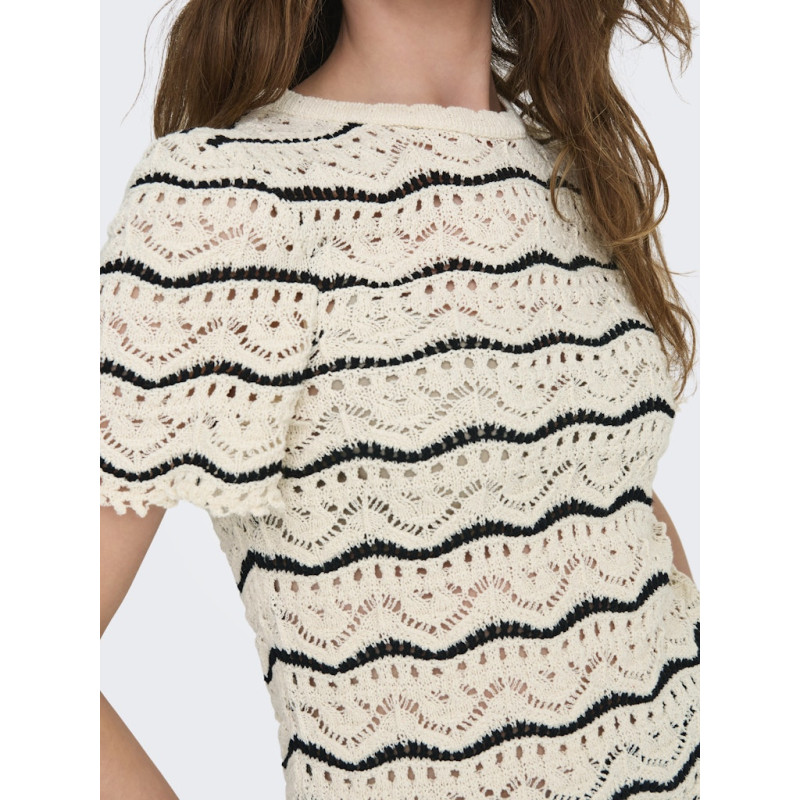 ONLY Annasofia Life S/S Stribet Strik Top - Birch