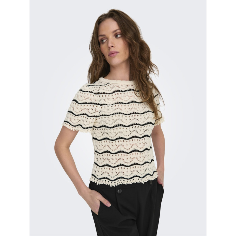 ONLY Annasofia Life S/S Stribet Strik Top - Birch