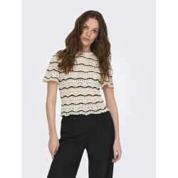 ONLY Annasofia Life S/S Stribet Strik Top - Birch