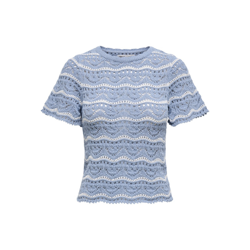 ONLY Annasofia Life S/S Stribet Strik Top - Forever Blue