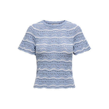 ONLY Annasofia Life S/S Stribet Strik Top - Forever Blue
