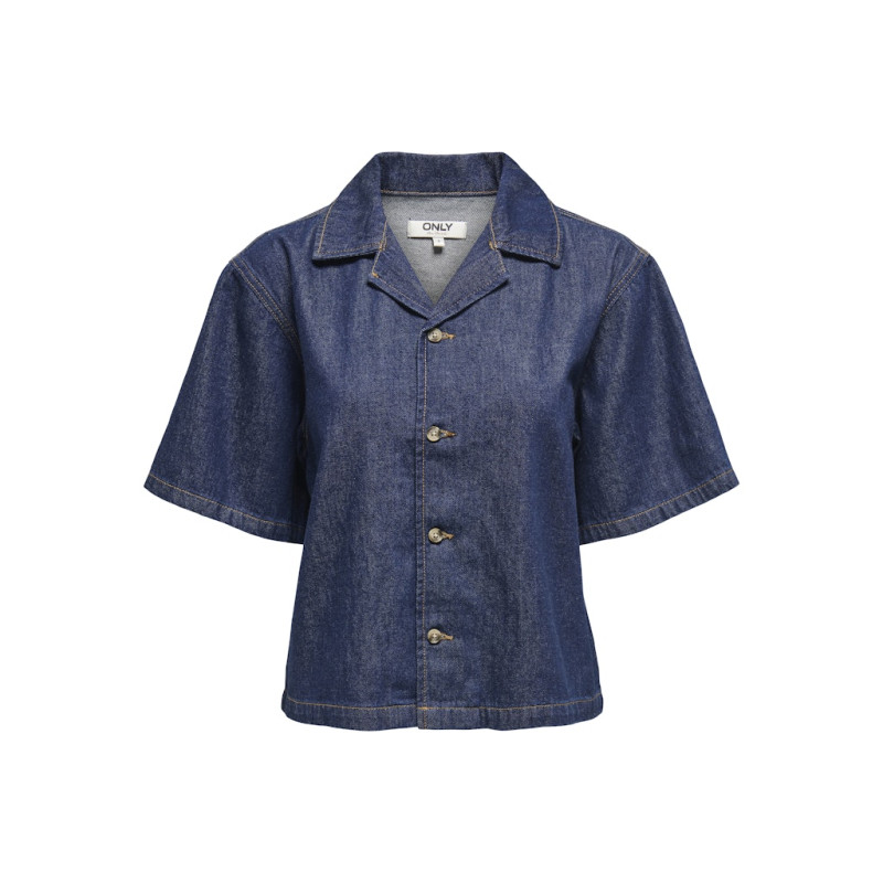 ONLY Ellis S/S Denim Skjorte - Dark Blue Denim