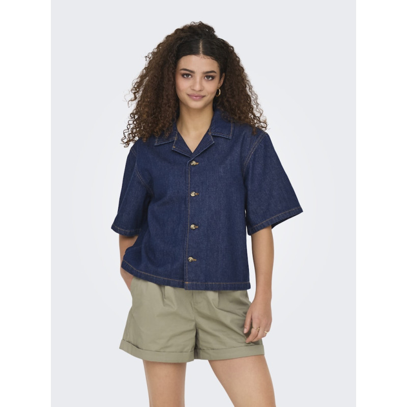 ONLY Ellis S/S Denim Skjorte - Dark Blue Denim