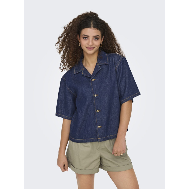 ONLY Ellis S/S Denim Skjorte - Dark Blue Denim