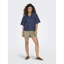 ONLY Ellis S/S Denim Skjorte - Dark Blue Denim