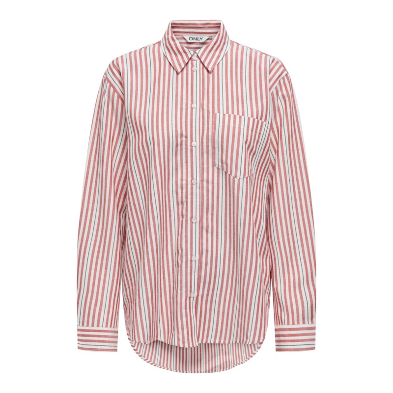 ONLY Windy Life Hør Skjorte - Cloud Dancer / High Risk Red