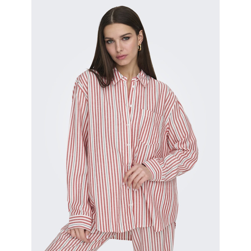 ONLY Windy Life Hør Skjorte - Cloud Dancer / High Risk Red