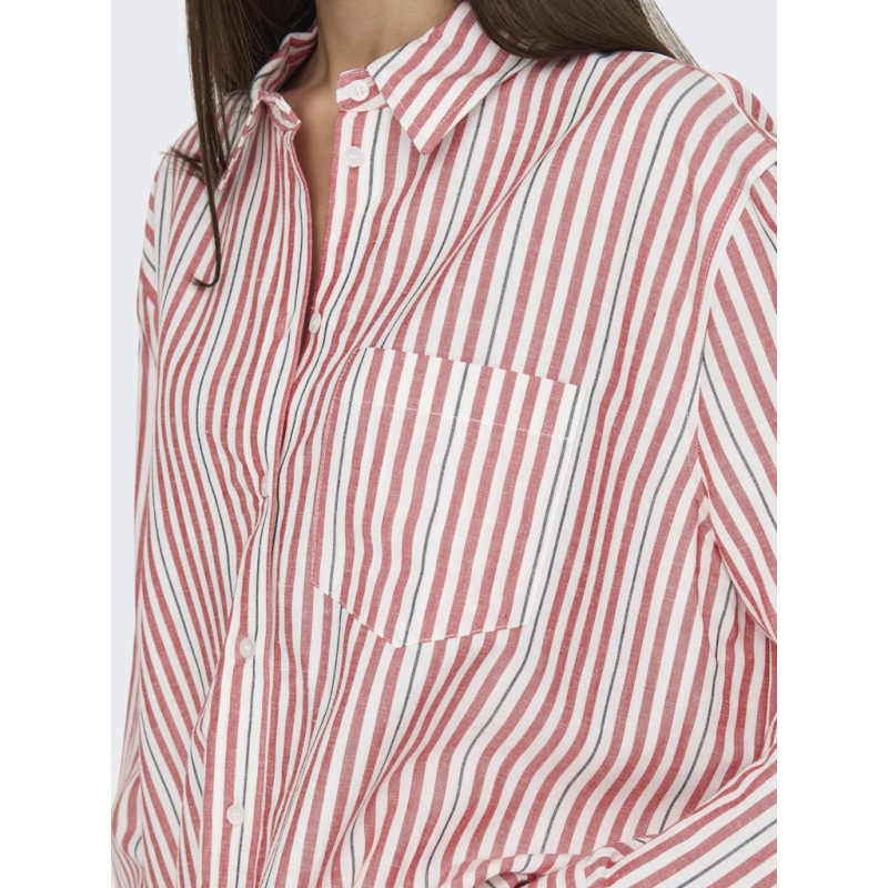 ONLY Windy Life Hør Skjorte - Cloud Dancer / High Risk Red