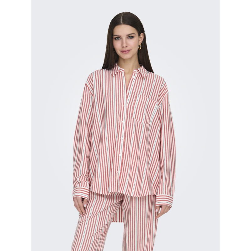 ONLY Windy Life Hør Skjorte - Cloud Dancer / High Risk Red