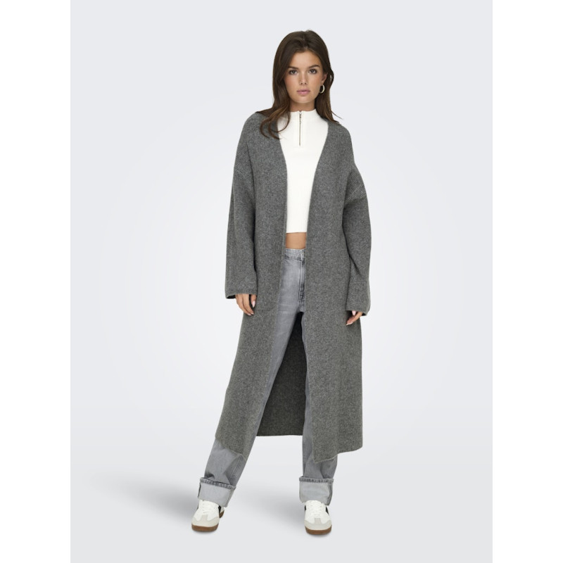 ONLY Alpha L/S Maxi Strik Cardigan - Medium Grey Melange