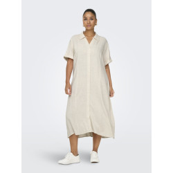 ONLY CARMAKOMA Siesta S/S Midaxi Hør Kjole - Moonbeam