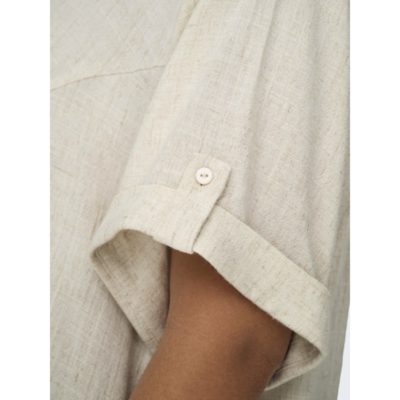 ONLY CARMAKOMA Siesta S/S Midaxi Hør Kjole - Moonbeam