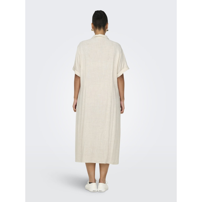 ONLY CARMAKOMA Siesta S/S Midaxi Hør Kjole - Moonbeam