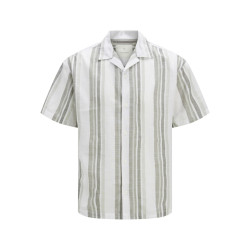 JACK & JONES PREMIUM Summer Stribet Resort S/S Hør Skjorte - Vetiver