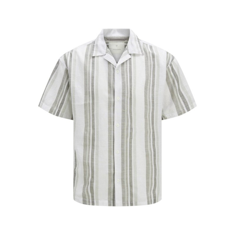 JACK & JONES PREMIUM Summer Stribet Resort S/S Hør Skjorte - Vetiver