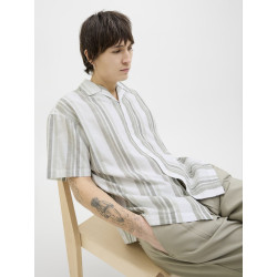 JACK & JONES PREMIUM Summer Stribet Resort S/S Hør Skjorte - Vetiver