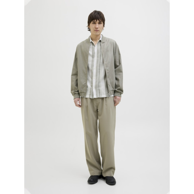 JACK & JONES PREMIUM Summer Stribet Resort S/S Hør Skjorte - Vetiver