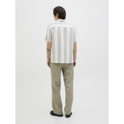 JACK & JONES PREMIUM Summer Stribet Resort S/S Hør Skjorte - Vetiver