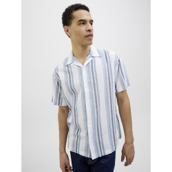 JACK & JONES PREMIUM Summer Stribet Resort S/S Hør Skjorte - Ashley Blue