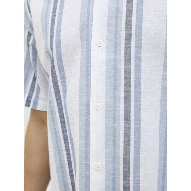 JACK & JONES PREMIUM Summer Stribet Resort S/S Hør Skjorte - Ashley Blue