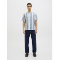 JACK & JONES PREMIUM Summer Stribet Resort S/S Hør Skjorte - Ashley Blue
