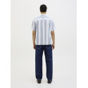 JACK & JONES PREMIUM Summer Stribet Resort S/S Hør Skjorte - Ashley Blue