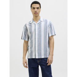 JACK & JONES PREMIUM Summer Stribet Resort S/S Hør Skjorte - Ashley Blue