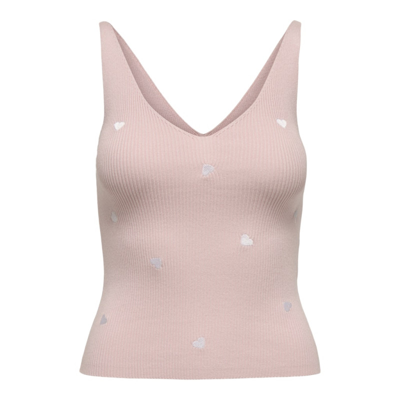 JDY Nanna S/L Broderet Top - Chalk Pink / Cloud Dancer Heart