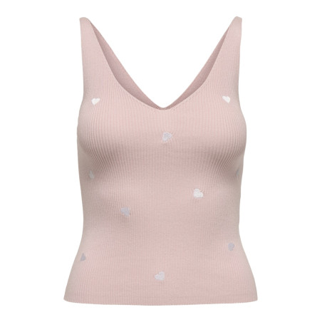 JDY Nanna S/L Broderet Top - Chalk Pink / Cloud Dancer Heart