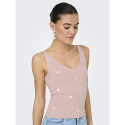 JDY Nanna S/L Broderet Top - Chalk Pink / Cloud Dancer Heart