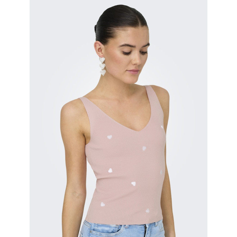 JDY Nanna S/L Broderet Top - Chalk Pink / Cloud Dancer Heart