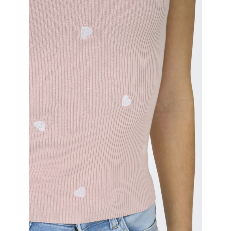 JDY Nanna S/L Broderet Top - Chalk Pink / Cloud Dancer Heart