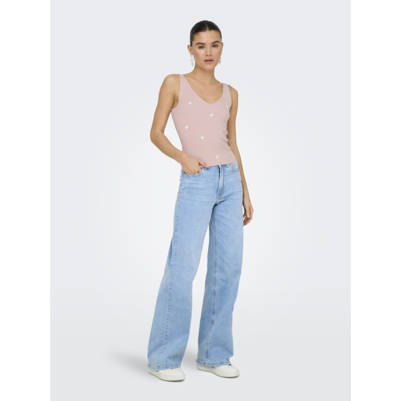 JDY Nanna S/L Broderet Top - Chalk Pink / Cloud Dancer Heart