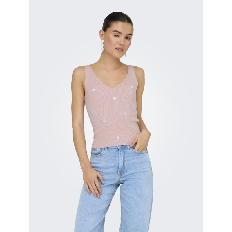 JDY Nanna S/L Broderet Top - Chalk Pink / Cloud Dancer Heart