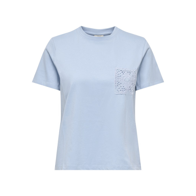 JDY Selma S/S T-shirt Med Hæklet Lomme - Soft Chambray