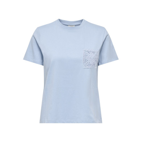 JDY Selma S/S T-shirt Med Hæklet Lomme - Soft Chambray