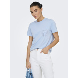 JDY Selma S/S T-shirt Med Hæklet Lomme - Soft Chambray