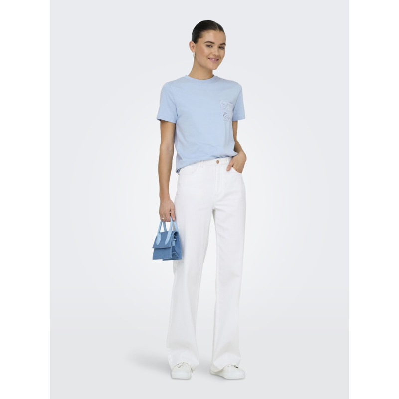 JDY Selma S/S T-shirt Med Hæklet Lomme - Soft Chambray