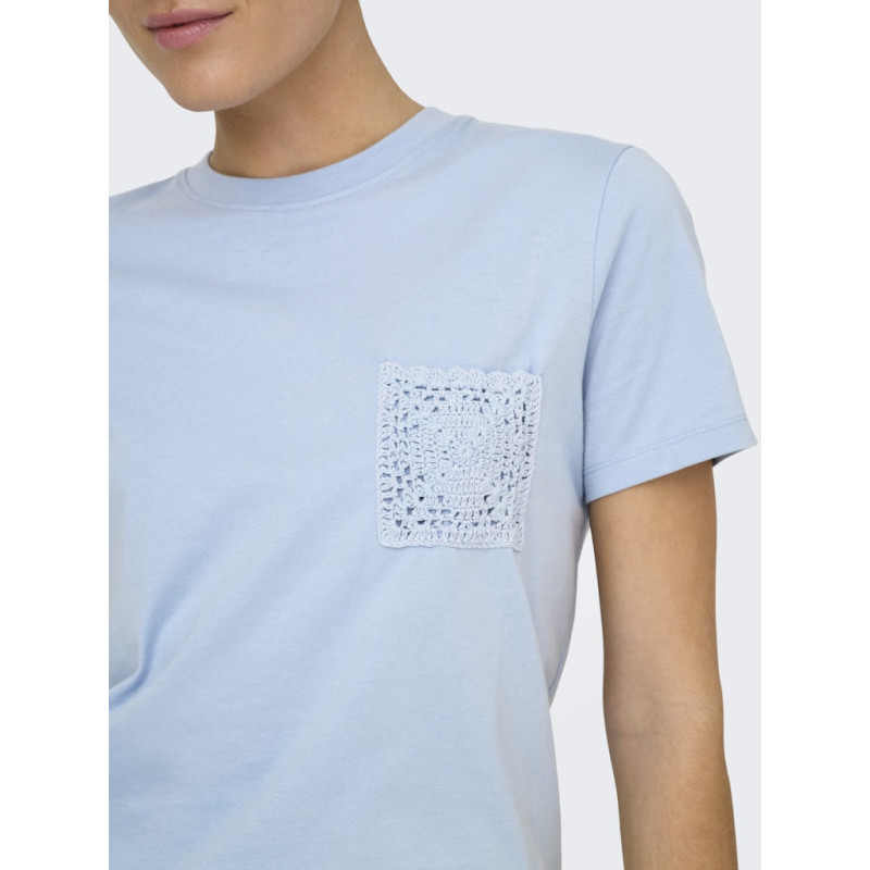 JDY Selma S/S T-shirt Med Hæklet Lomme - Soft Chambray