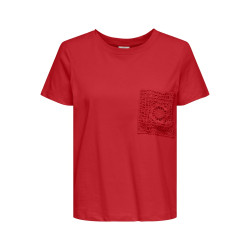JDY Selma S/S T-shirt Med Hæklet Lomme - Mars Red