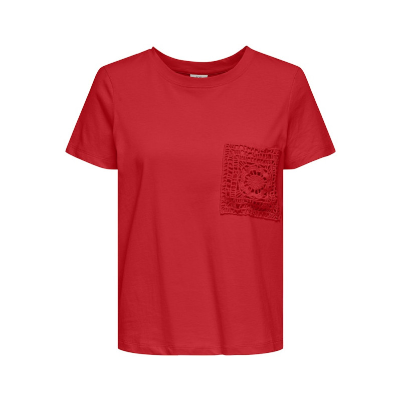 JDY Selma S/S T-shirt Med Hæklet Lomme - Mars Red