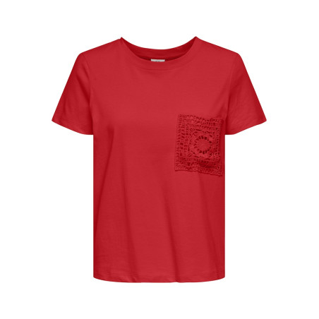 JDY Selma S/S T-shirt Med Hæklet Lomme - Mars Red