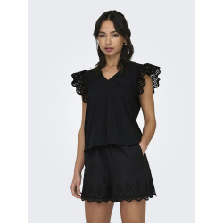 ONLY Lou Broderet S/S Flæse Top - Sort