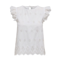 ONLY Lou Life S/S Broderet Top Med Åben Ryg - Bright White