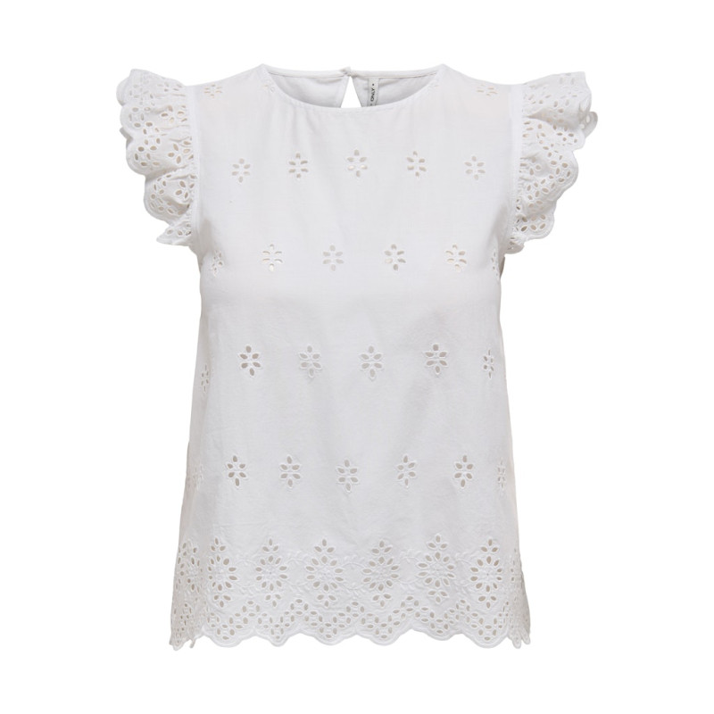 ONLY Lou Life S/S Broderet Top Med Åben Ryg - Bright White