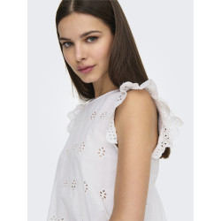 ONLY Lou Life S/S Broderet Top Med Åben Ryg - Bright White