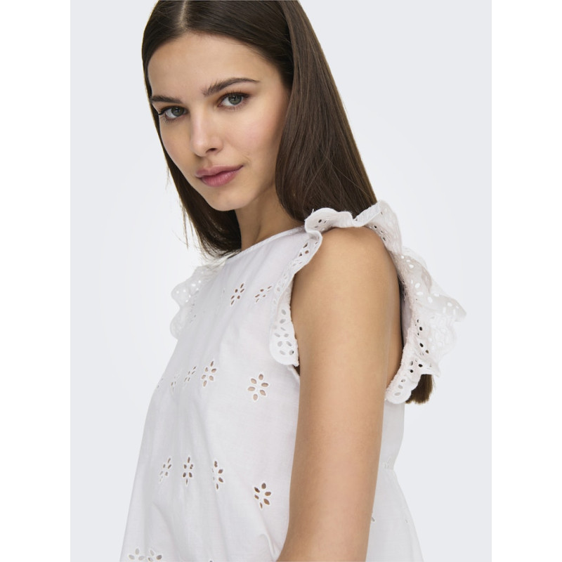 ONLY Lou Life S/S Broderet Top Med Åben Ryg - Bright White