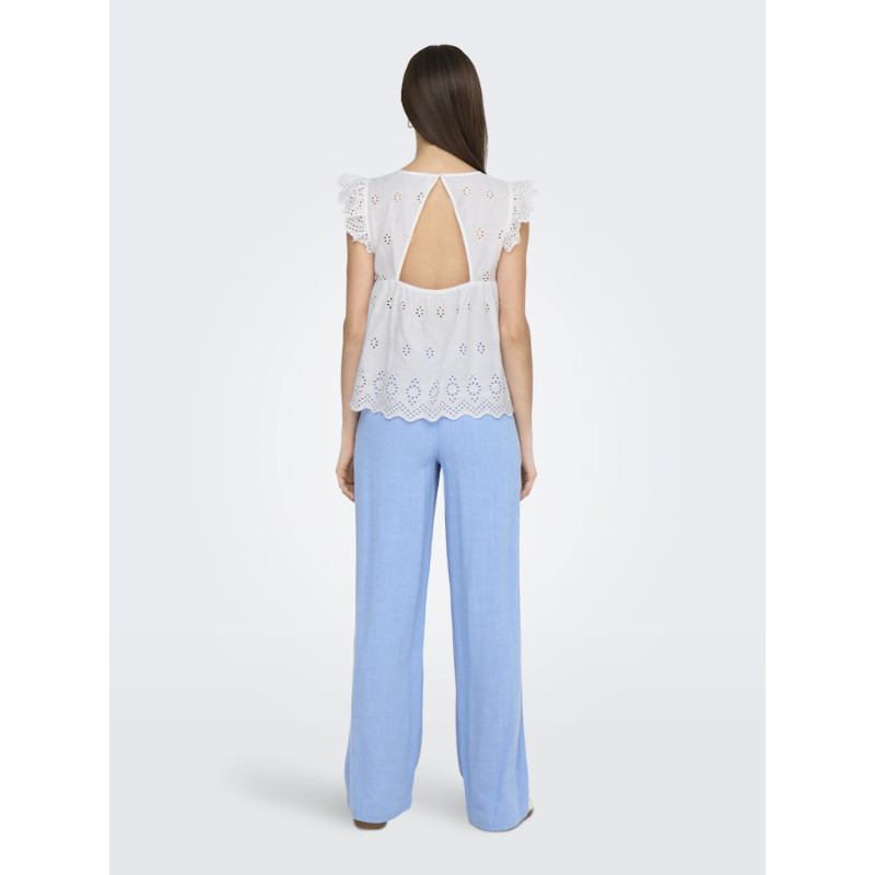 ONLY Lou Life S/S Broderet Top Med Åben Ryg - Bright White