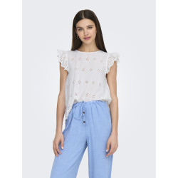 ONLY Lou Life S/S Broderet Top Med Åben Ryg - Bright White