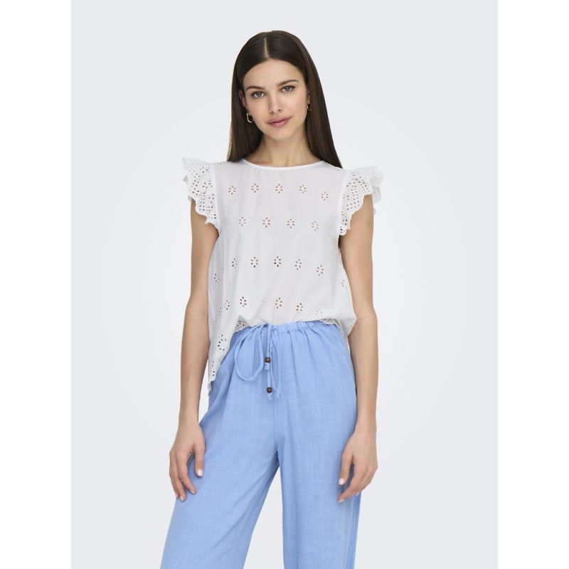 ONLY Lou Life S/S Broderet Top Med Åben Ryg - Bright White